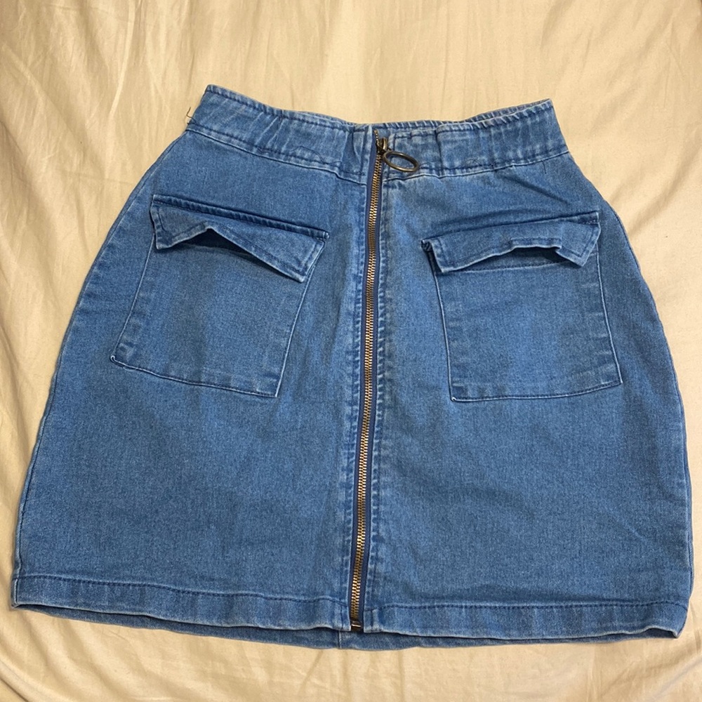 jean zipper skirt with two front pockets